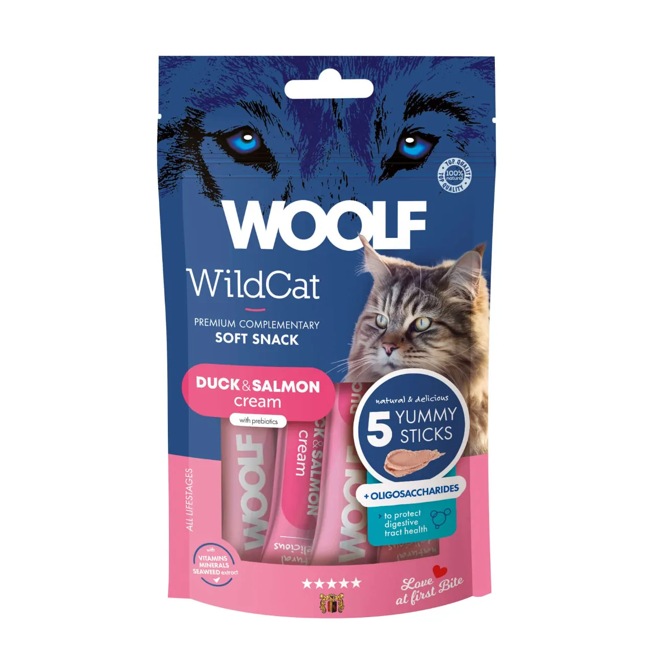 Woolf Wildcat Cream 5 stk - Flydende kattegodbid med and og laks
